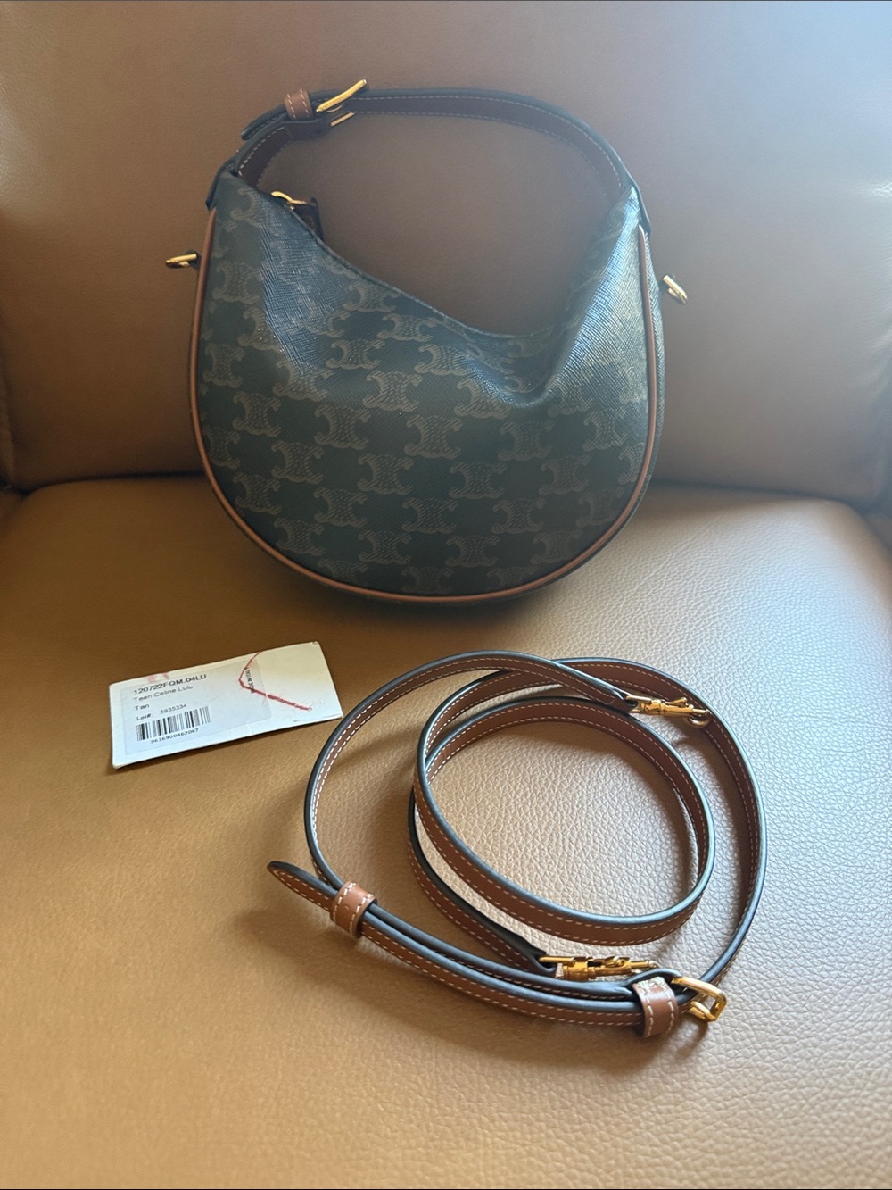 Celine Triomphe Crescent Shoulder Bag in Black and Brown